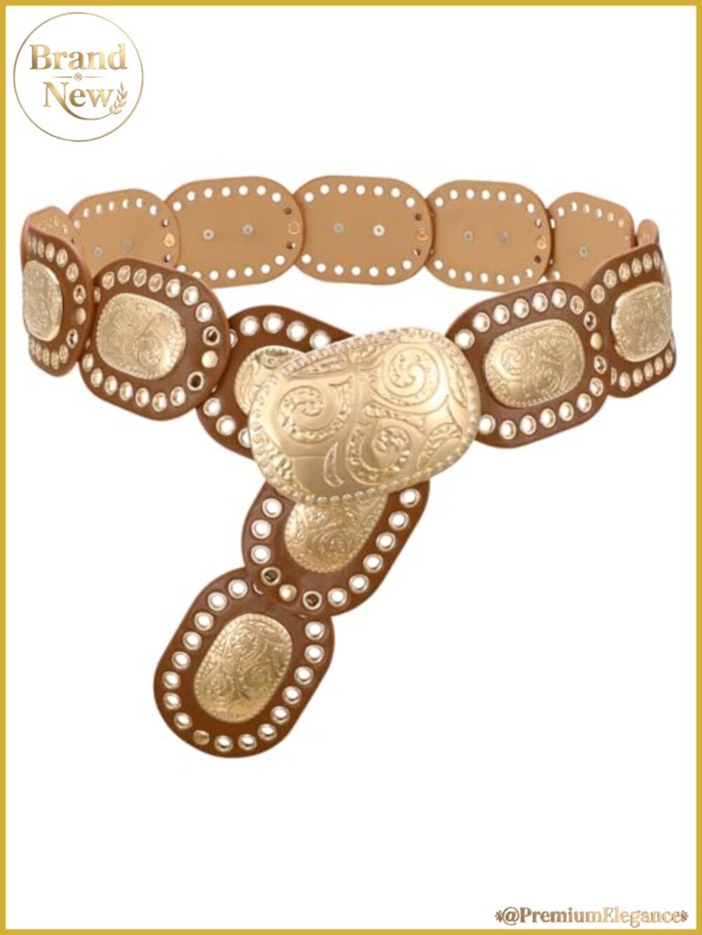 Women Concho Wide Western Disc Belt PU Leather